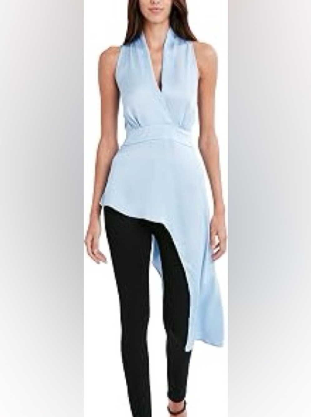 RARE BCBGMaxAzria Light Blue Sleeveless Asymmetric Satin top